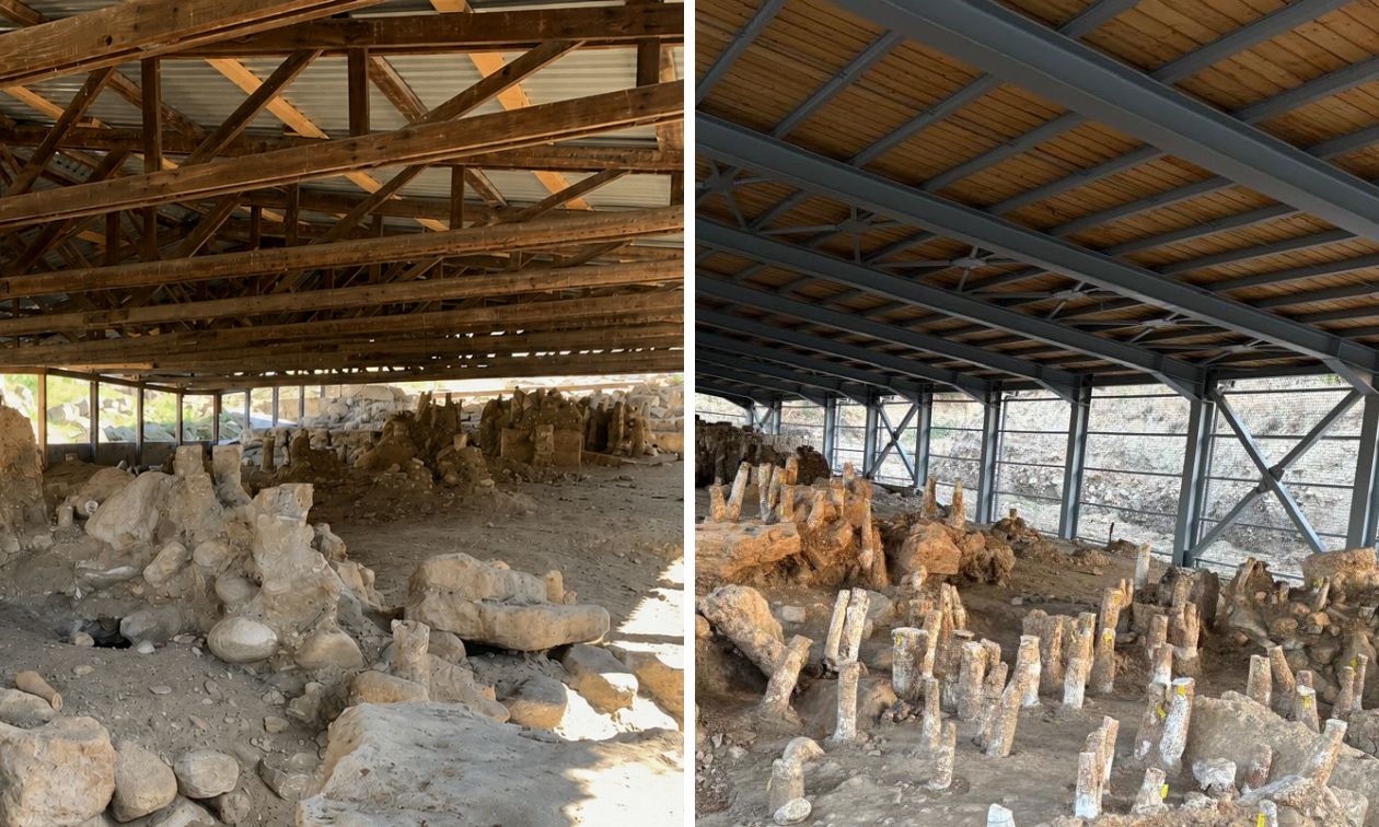 Η Αρχαία Ξύλινη Γέφυρα εσωτερικά με το παλιό και το νέο στέγαστρο