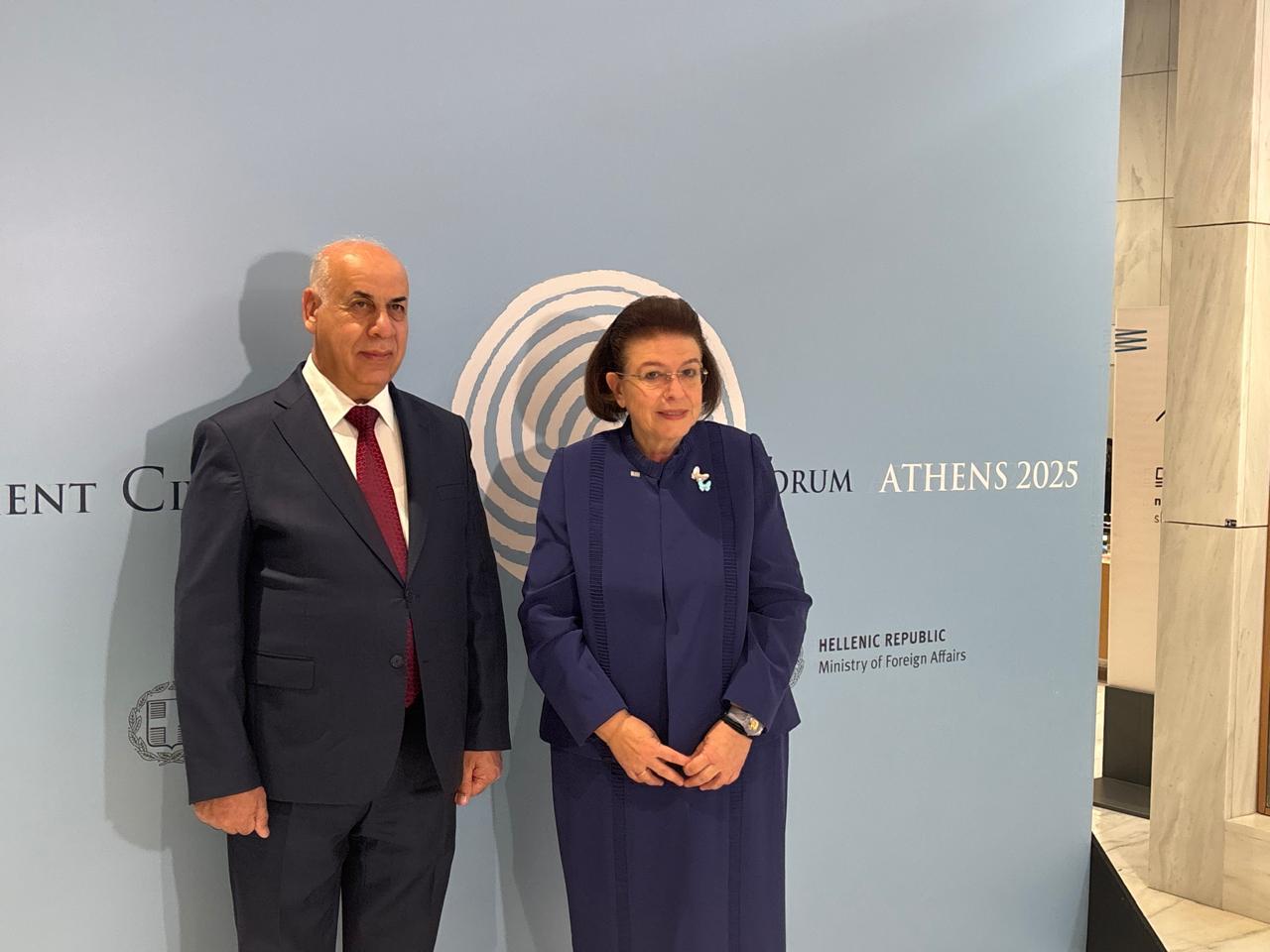 Η Λίνα Μενδώνη με τον Ιρακινό Υπουργό Πολιτισμού, Τουρισμού και Αρχαιοτήτων, Ahmed Fakkak Alhamd