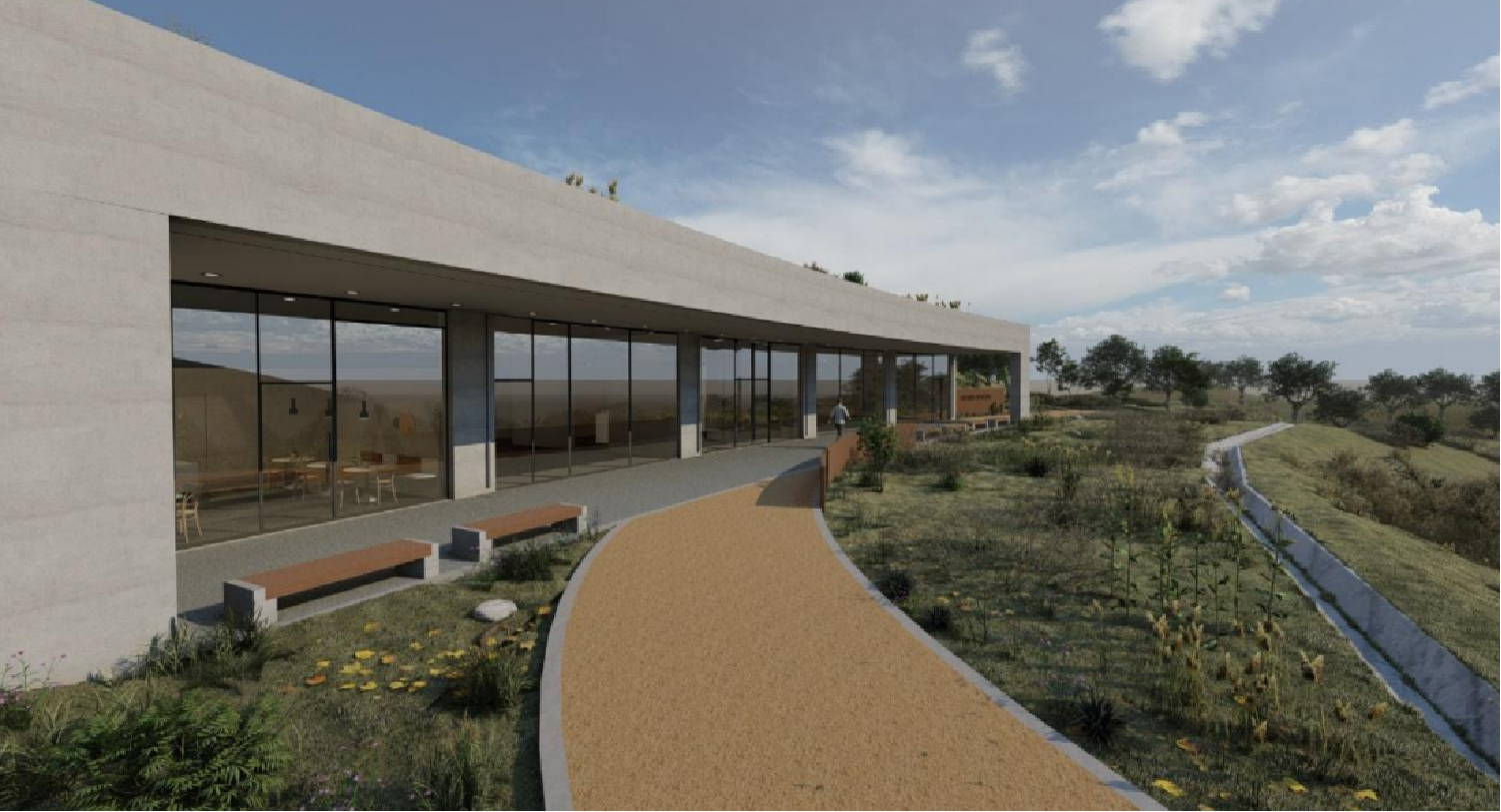 Φωτορεαλιστική απεικόνιση εξωτερικής άποψης του κτηρίου από βόρεια